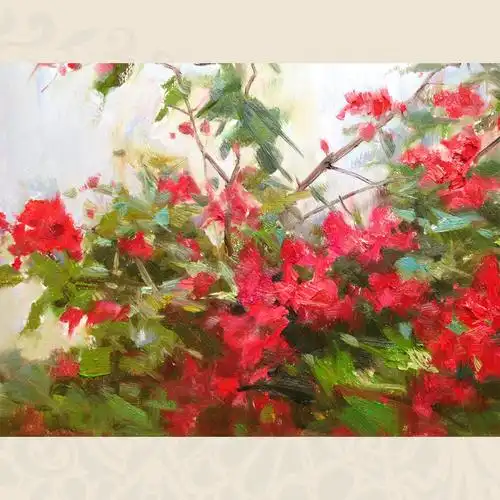 薛金拥 《三角梅之二》布面 风景油画