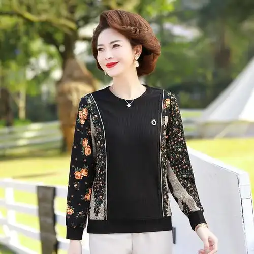 妈妈装春装短款上衣长袖春季中老年女装时尚女士休闲婆婆小衫衣服