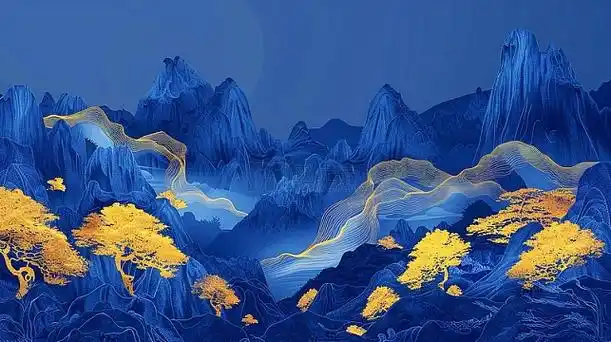 深蓝色大气国风背景