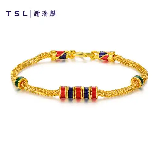 tsl谢瑞麟黄金手链转运珠镂空珐琅彩足金手饰yq951