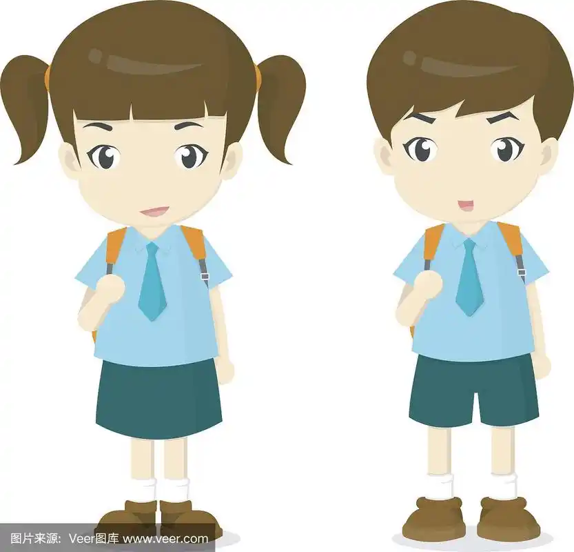 男孩和女孩在校服卡通矢量插图
