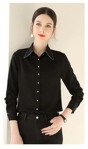 品牌女装时尚新潮黑色雪纺衬衫女长袖2020年新款春装女士职业休闲上衣