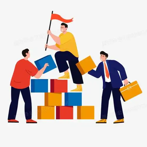 手绘卡通众人合力冲刺目标素材