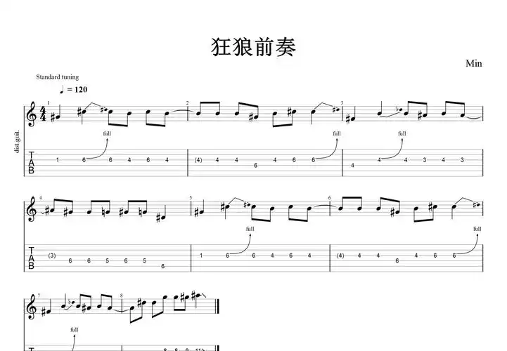 狂浪吉他谱_花姐b调总谱_mi.up - 吉他世界