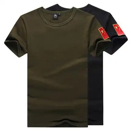 夏天男短衫短袖带中国字刺绣特种兵t恤红旗男修身军装男衫土_不打折