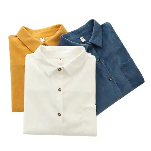 muji无印良品女装灯芯绒衬衫女2022新款秋季长袖衬衣白色上衣外套