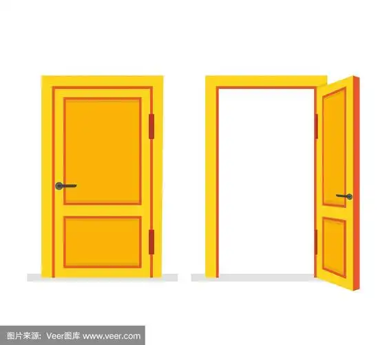 门关着又开着.平的卡通风格.矢量插图.