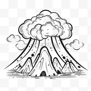 火山喷发矢量插图轮廓草图