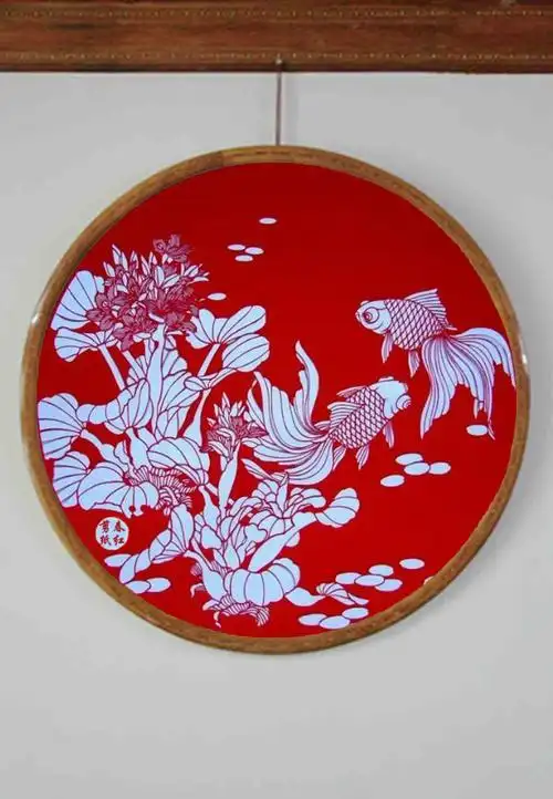 剪纸图案鱼戏莲