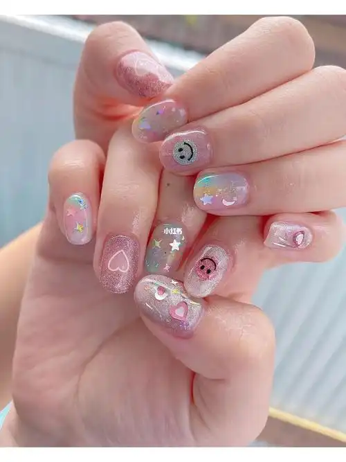 夏日星星78粉色美甲可爱清新粉嫩少女