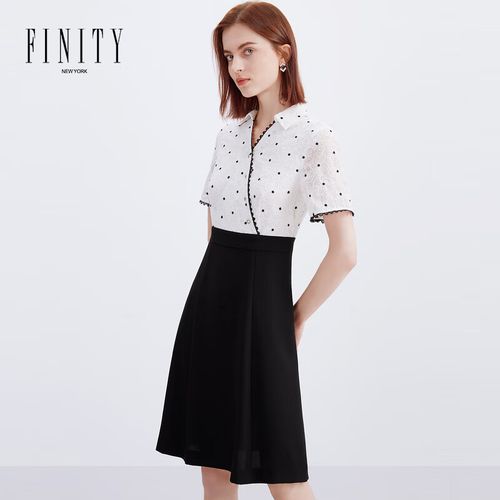 finity夏季新款雪纺绣花连衣裙设计感气质拼接中长款裙子女 白色 s