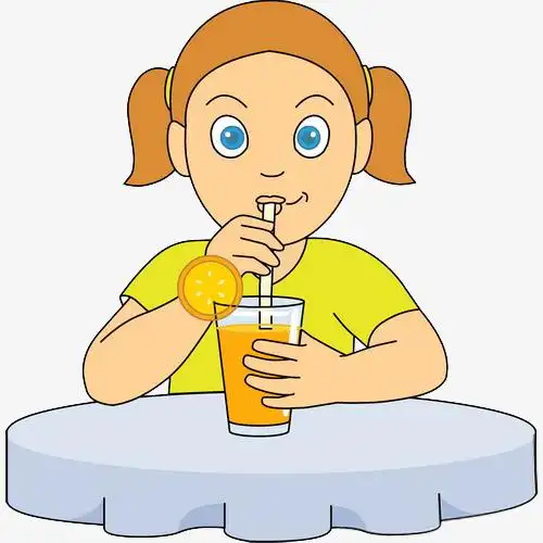 手绘美女喝果汁