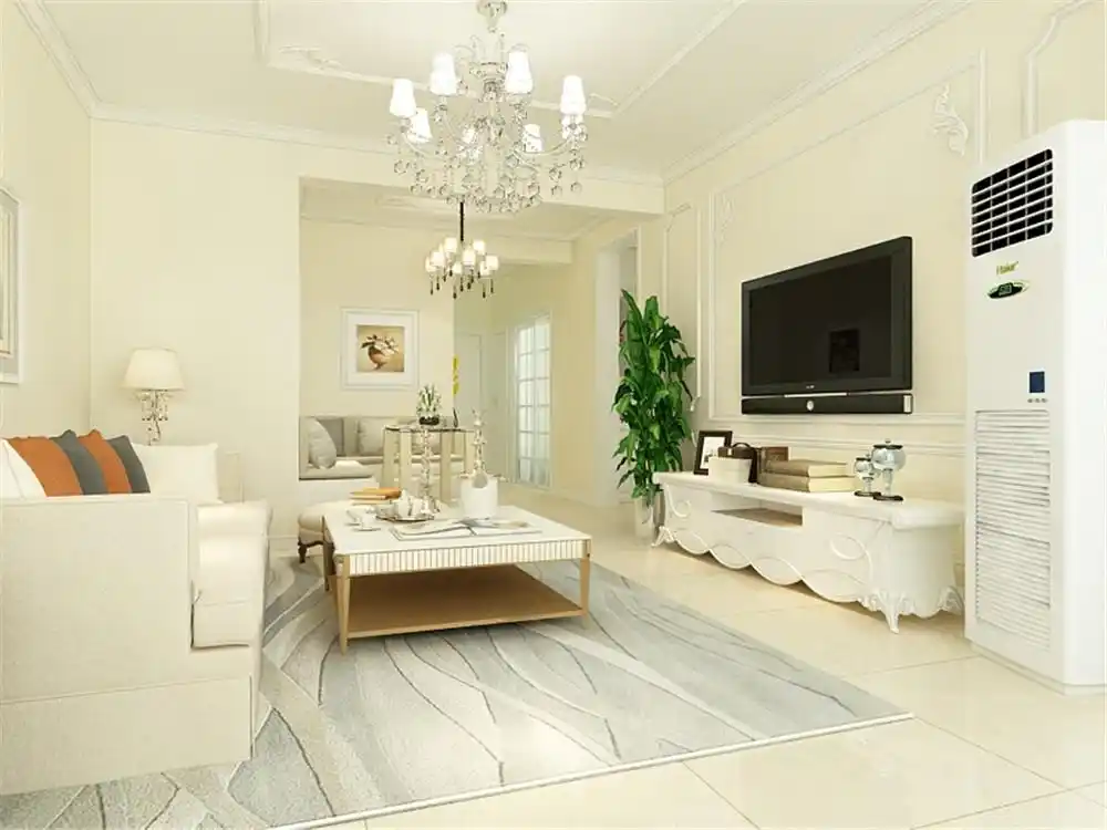 客厅地面是浅米黄色的地砖,墙面是米黄_装修美图-新浪家居