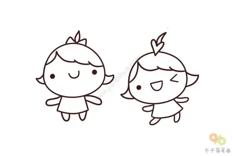 双胞胎姐妹简笔画我们最爱跳舞