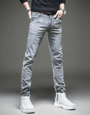 65潮牌boy春秋季浅灰色牛仔裤男直筒修身欧美风男士长裤大码高弹力