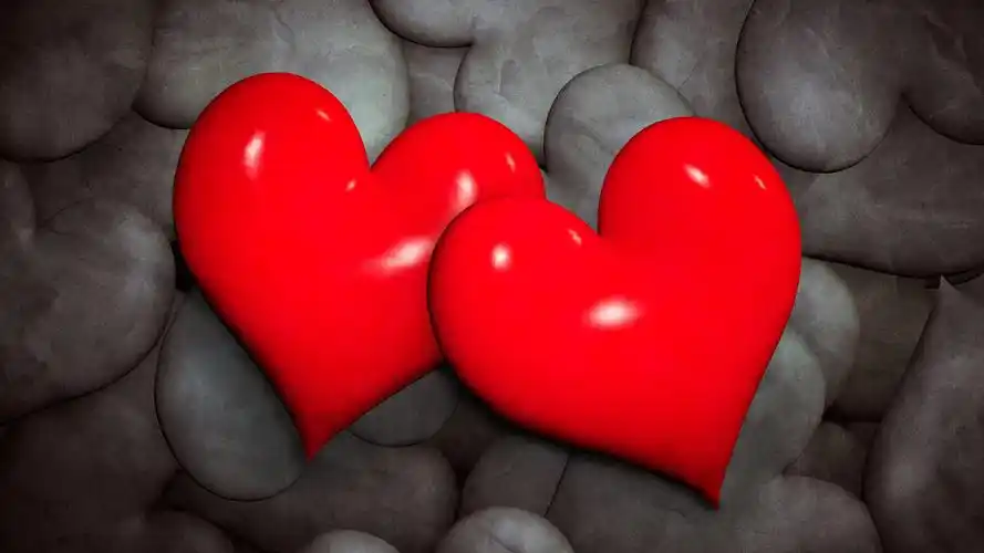 壁纸 两个红色的爱心,黑背景