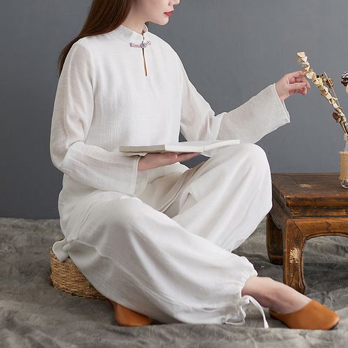 居士服女佛系衣服禅意女装秋中国风高端棉麻禅服瑜伽服套装
