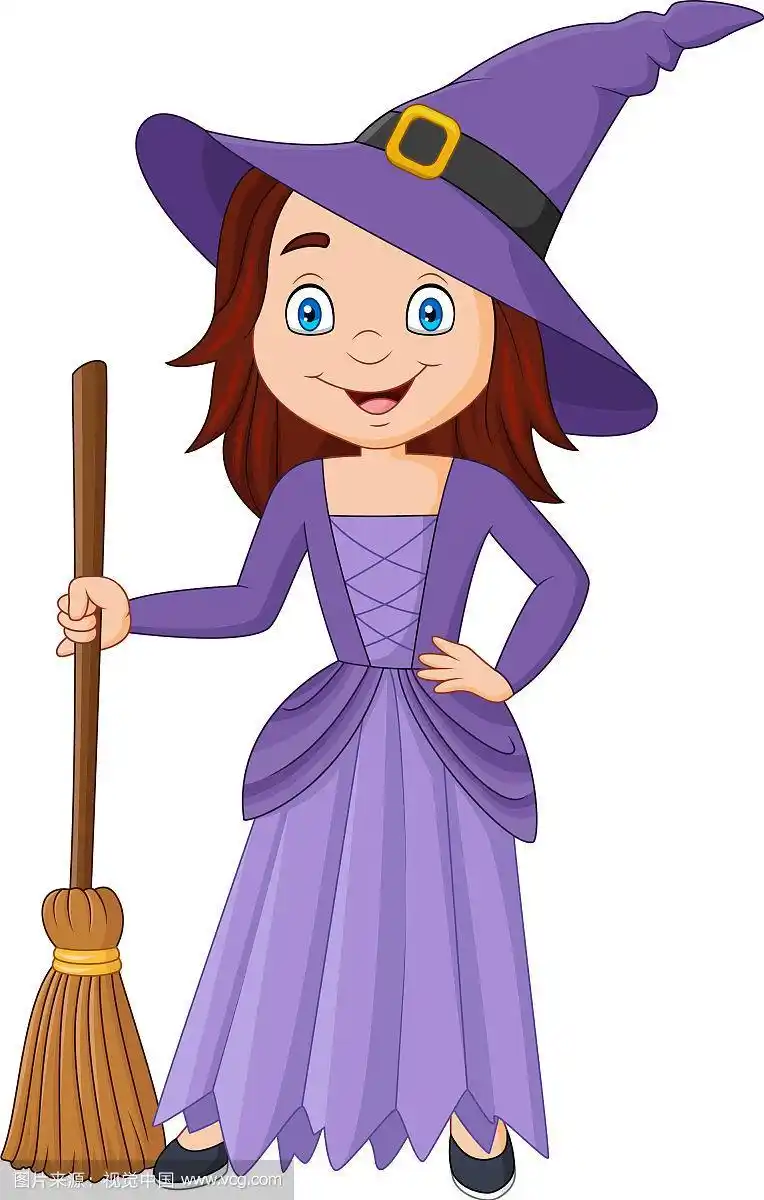 卡通小女巫拿着扫帚