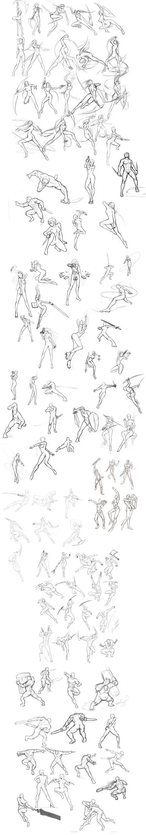 人体动作绘画参考素材 | 武打人物姿势1000个简笔画 手绘 线稿 658558