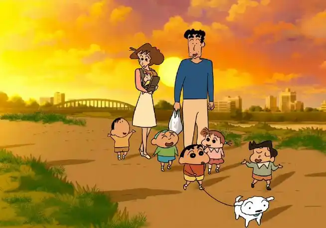 蜡笔小新一家四口氛围感满满的图来咯