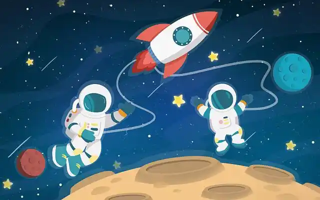 手绘插画中国航天日卡通蓝色背景宇航员探索宇航手抄报探索宇宙航空