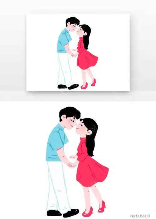 手绘卡通情侣牵手第1张