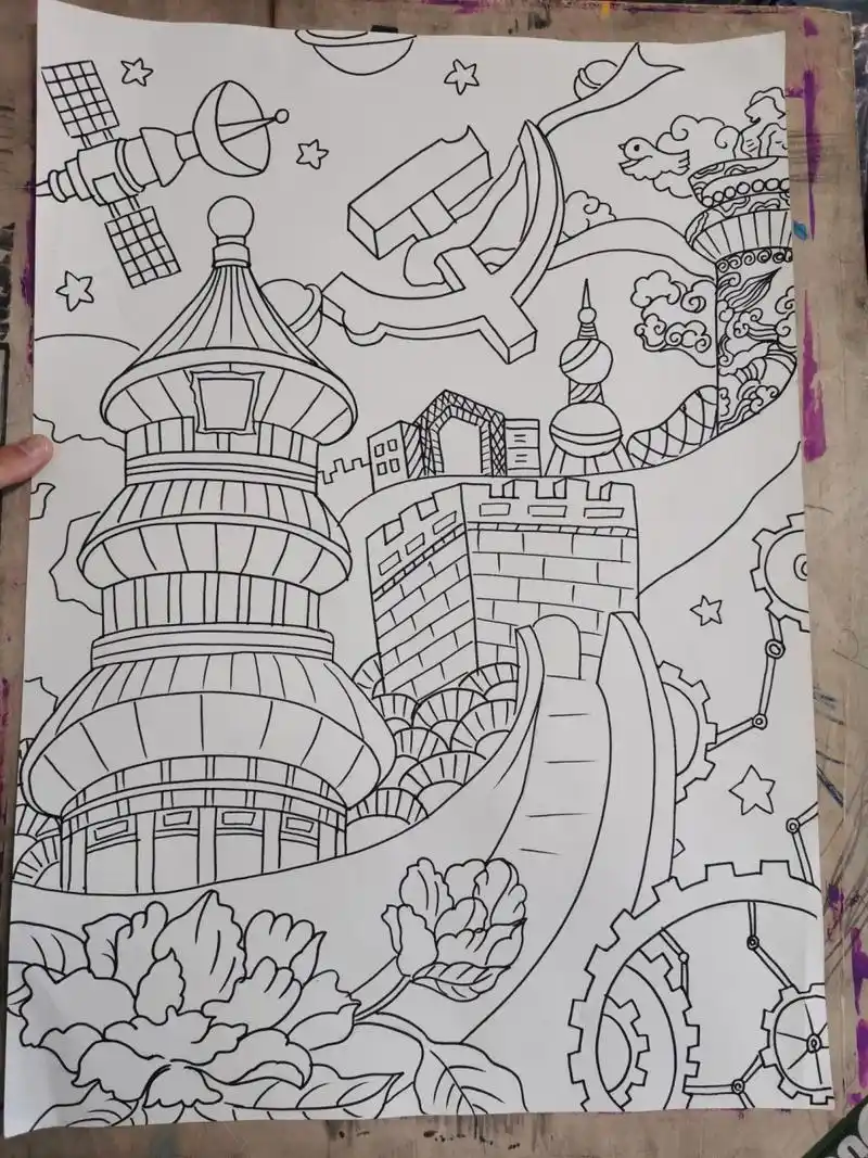 建党100周年主题创意画分享(线稿) 👧:只有线稿,我这个就是原图