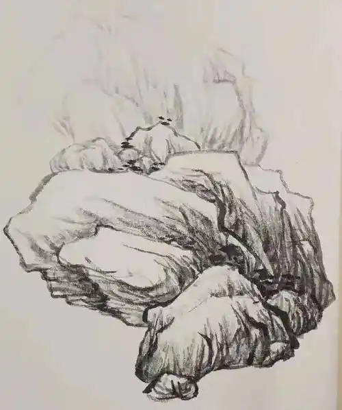 笔者国美石法课堂作业一石的画法石头的画法与墨法相似,分为积墨法