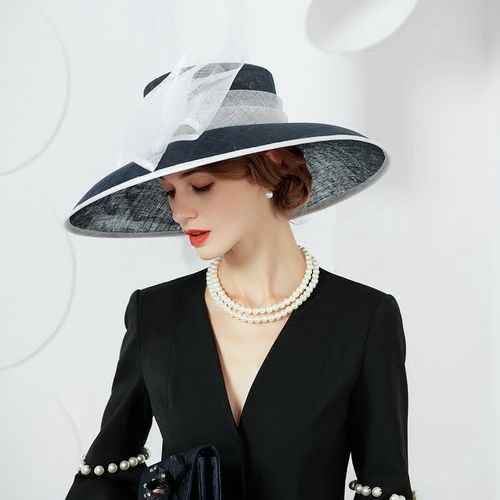 ee设计师原创欧美时尚名媛贵妇大檐麻纱礼帽英式优雅正装帽子女