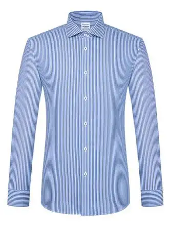 camicissima/恺米切意大利免烫长袖条纹衬衫男 深蓝色修身纯棉衬衣 浅