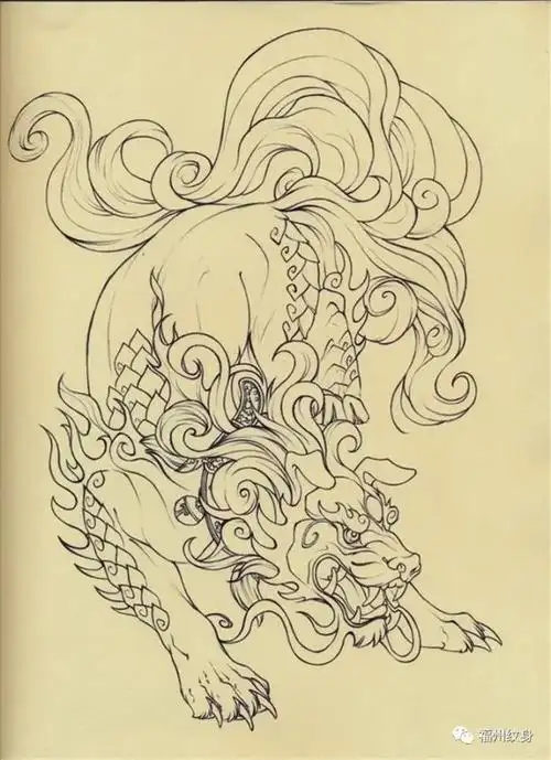 麒麟类纹身图稿