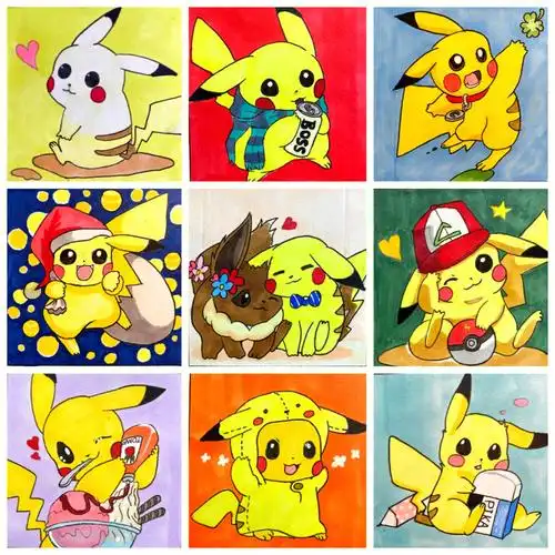 卡通画萌宠皮卡丘九宫格