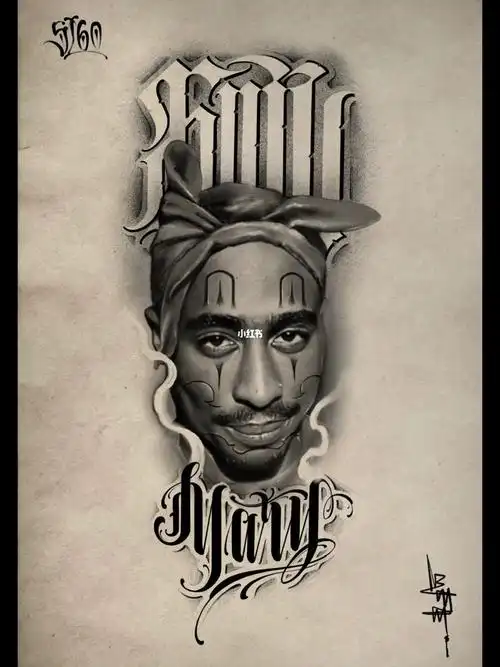 与@noboo是个纹身师合作手稿《hail mary》2pac hiphop可约7199