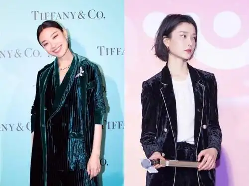 杜鹃和倪妮同穿丝绒西服颜值都很出众但风格却大不相同