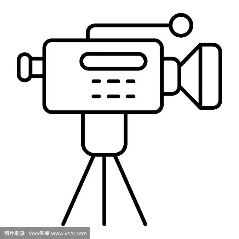 电影摄像机在三脚架上细线图标电影
