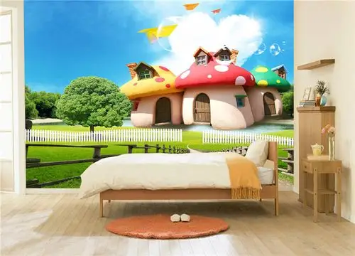 梦幻卡通电视背景墙3d墙自粘纸壁纸儿童房大型壁画无缝卧室客厅