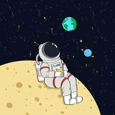 手绘卡通人物宇航员原创插画海报航天日宇航员