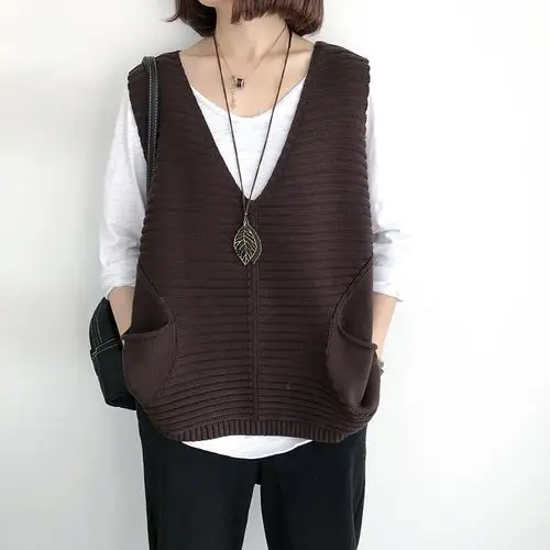 针织马甲女春秋新款宽松大码外穿背心领无袖上衣坎肩无袖外套潮 黑色