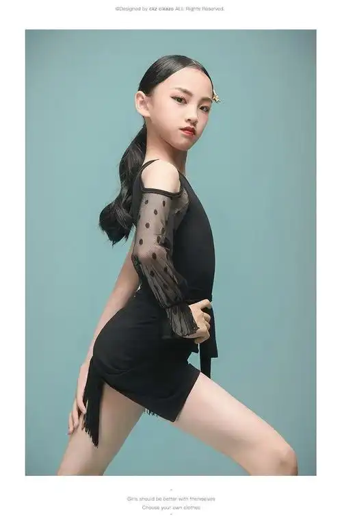 拉丁舞服装女童 拉丁舞服装练功服拉丁舞服女儿童夏季比赛规定服网红