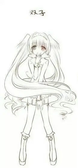 汉服星座系列星座古风星座系列汉服简笔画美少女-素描动漫人物少女