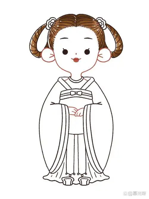 96绘画小课堂|红色汉服小女孩简笔画分享 ?