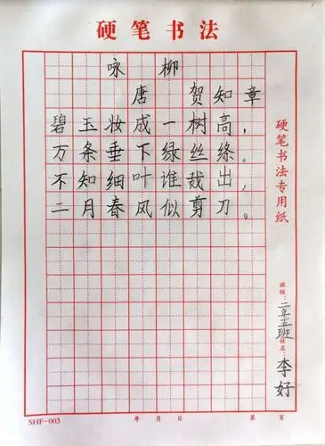 二年五班2020年第一次硬笔书法评比咏柳