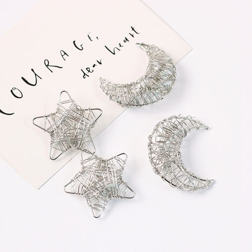 自制几何五角星月亮铁丝 手工制作diy耳钉钥匙扣饰品吊坠ins