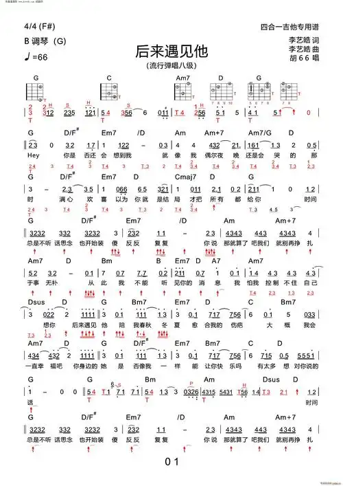 后来遇见他(新四合一吉他专用谱)