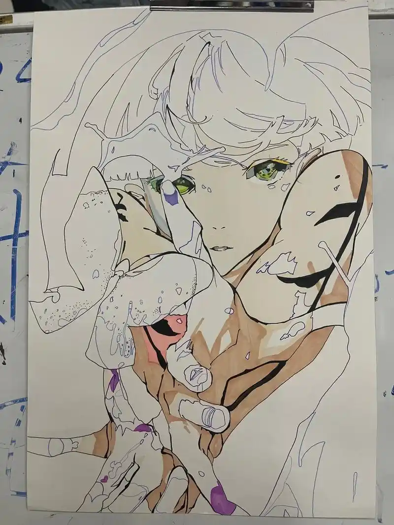 马克笔手绘动漫过程.长塘花园叶子儿同学作品#动漫 #绘画过程 - 抖音