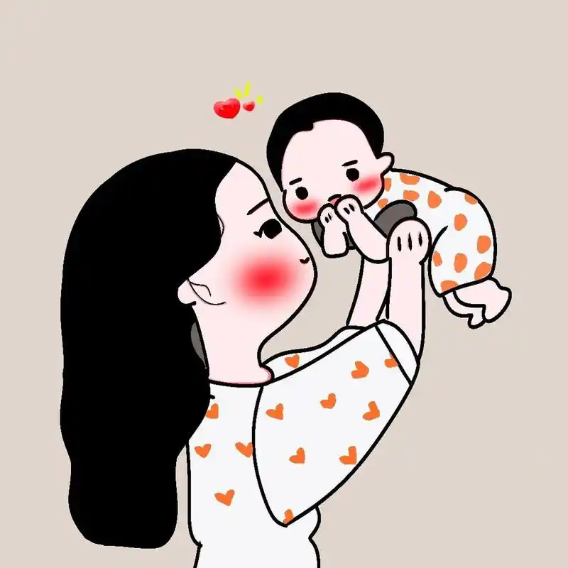 原创手绘亲子头像卡通情侣背影母子父子可爱 没人管你一个人带孩子