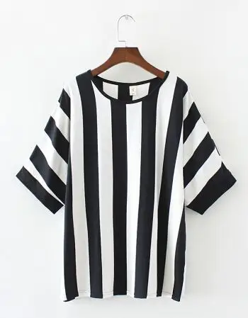 古莱登夏季中老年条纹t恤女横竖宽条纹高弹力白搭短袖t恤妈妈装上衣大