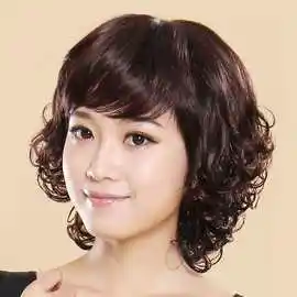 悠奕假发女短发大卷斜刘海中老年时尚妈妈短发飞机头后翻翘短卷发
