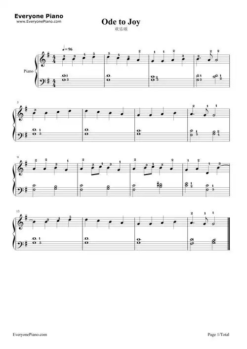 欢乐颂五线谱预览1