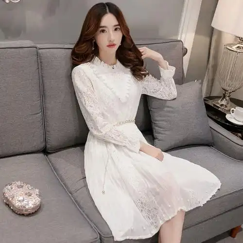 欧洲站2016春秋新款蕾丝连衣裙女装韩版中长款长袖打底裙夏季裙子